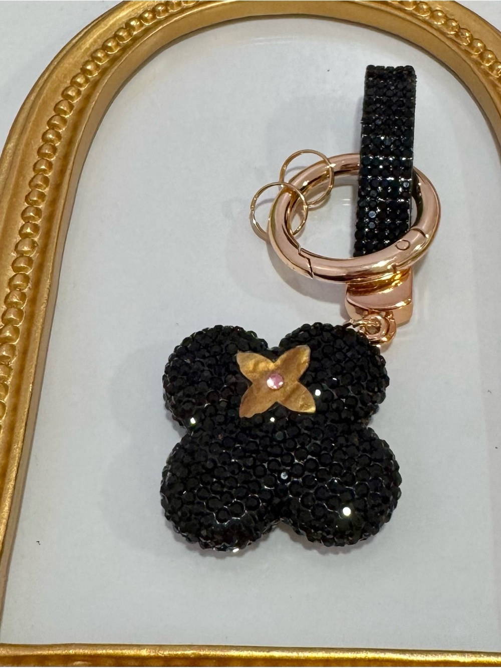 New Black Crystal Floral Motif Keychain